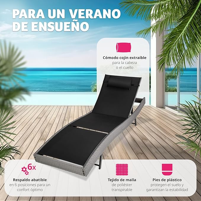 TecTake Tumbona con toldo 6 posiciones 89,79 €