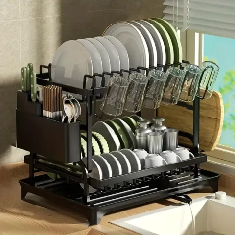 Escurridor de platos de 2 niveles con soporte para tabla de cortar a 18,16€ (-53%): organiza tu fregadero