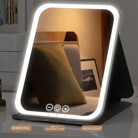 Espejo de maquillaje LED plegable con pantalla táctil por 11,57 € (-56 %) y tres tonos de luz