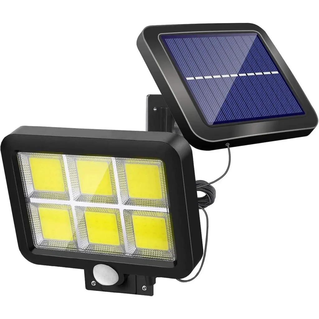 Foco solar de exterior con sensor de movimiento a 13,24 € (-37 %): 120 LED COB y panel separado 5 m