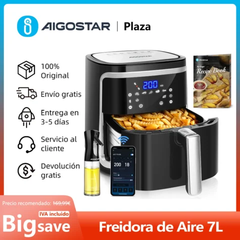 Freidora de aire AIGOSTAR 7 L con WiFi por 52,19 € (-56%): 1900 W y control desde el móvil