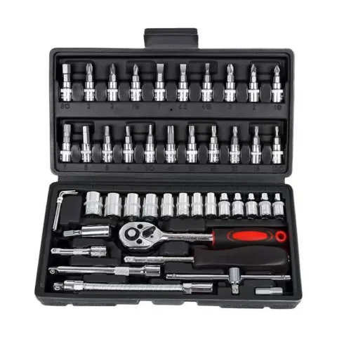 Juego de llaves de tubo de 46 piezas en acero Cr-V por 21,19 € (-50 %) con carraca y bolsa enrollable