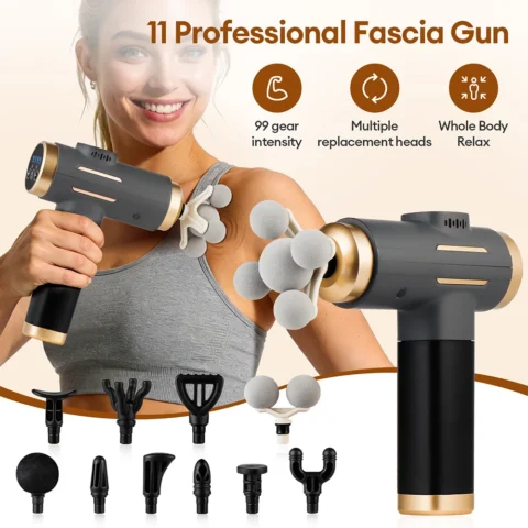 Pistola de masaje 11 en 1 por 26,19 € (-56%): 99 niveles de intensidad y once cabezales