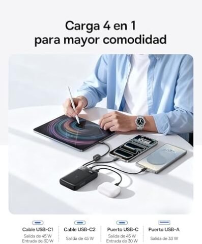 Power Bank Baseus 20000mAh 45W a 32,99€ (-34%): carga rápida para iPhone y Android con cables integrados