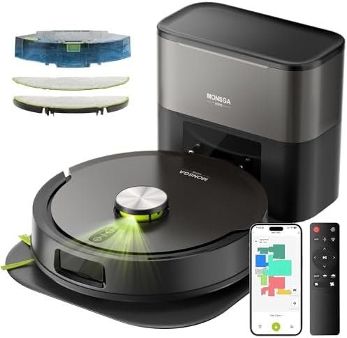 Robot Aspirador y Fregasuelos MONSGA 8000Pa a 229,99€ (-43%): limpieza automática con auto-vaciado