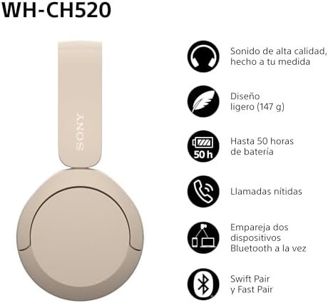 Sony WH-CH520 a 27,99€ (-60%): auriculares Bluetooth con 50h de batería