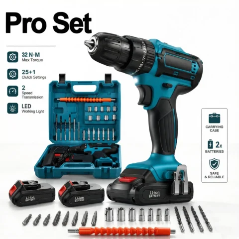 Taladro percutor de 21 V con maletín y dos baterías por 24,73 € (-60 %)