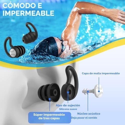 Tapones oídos natación a 7,42€ (-32%): silicona antiagua 3 pares