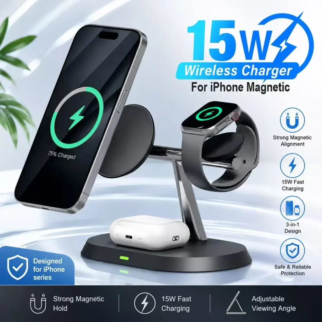 Base de Carga Inalámbrica Magnética 3 en 1 a 23,19€ (-52%): iPhone, Apple Watch y AirPods