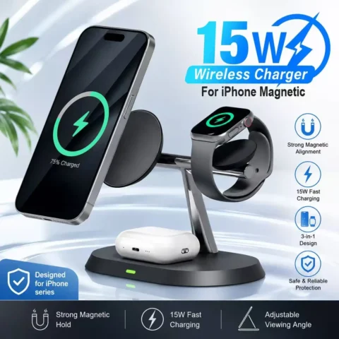 Base de Carga Inalámbrica Magnética 3 en 1 a 23,19€ (-52%): iPhone, Apple Watch y AirPods