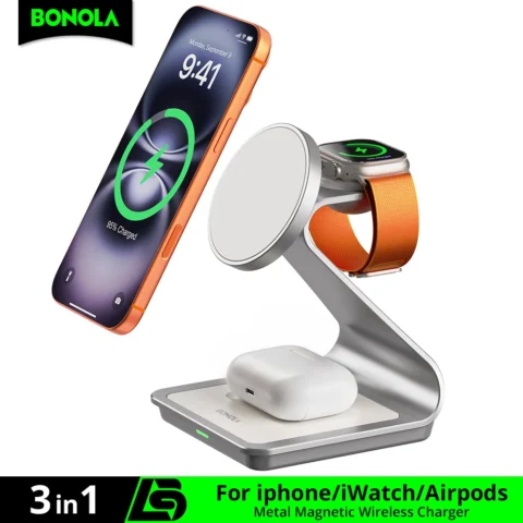 Cargador inalámbrico Bonola 3 en 1 a 26,99 € (-52%): estación para iPhone, Apple Watch y AirPods
