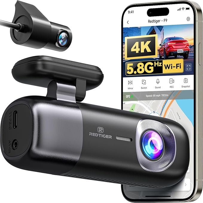 Dashcam REDTIGER F9 doble cámara 4K a 89,99€ (-31%): vigilancia delantera y trasera para el coche