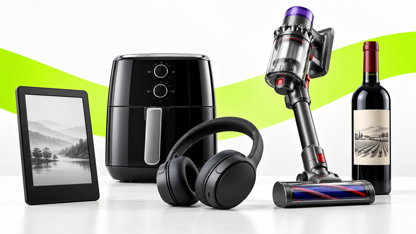 Las mejores ofertas de la semana en cocina y tecnología sobre fondo blanco con acento lima